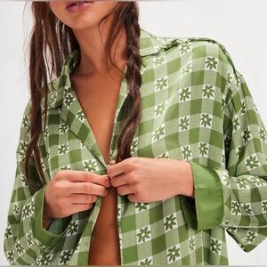 NWT Free People Green Checkered Pajama Set